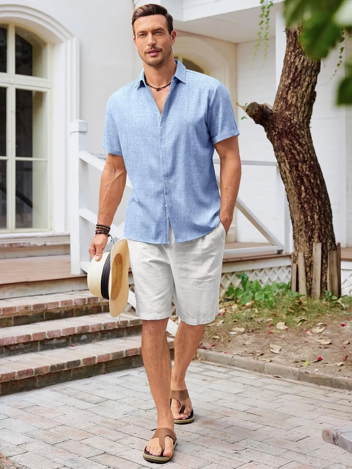 Runcati Mens Short Sleeve Linen Shirts Button Down Casual Texture Summer Beach Wedding Tops