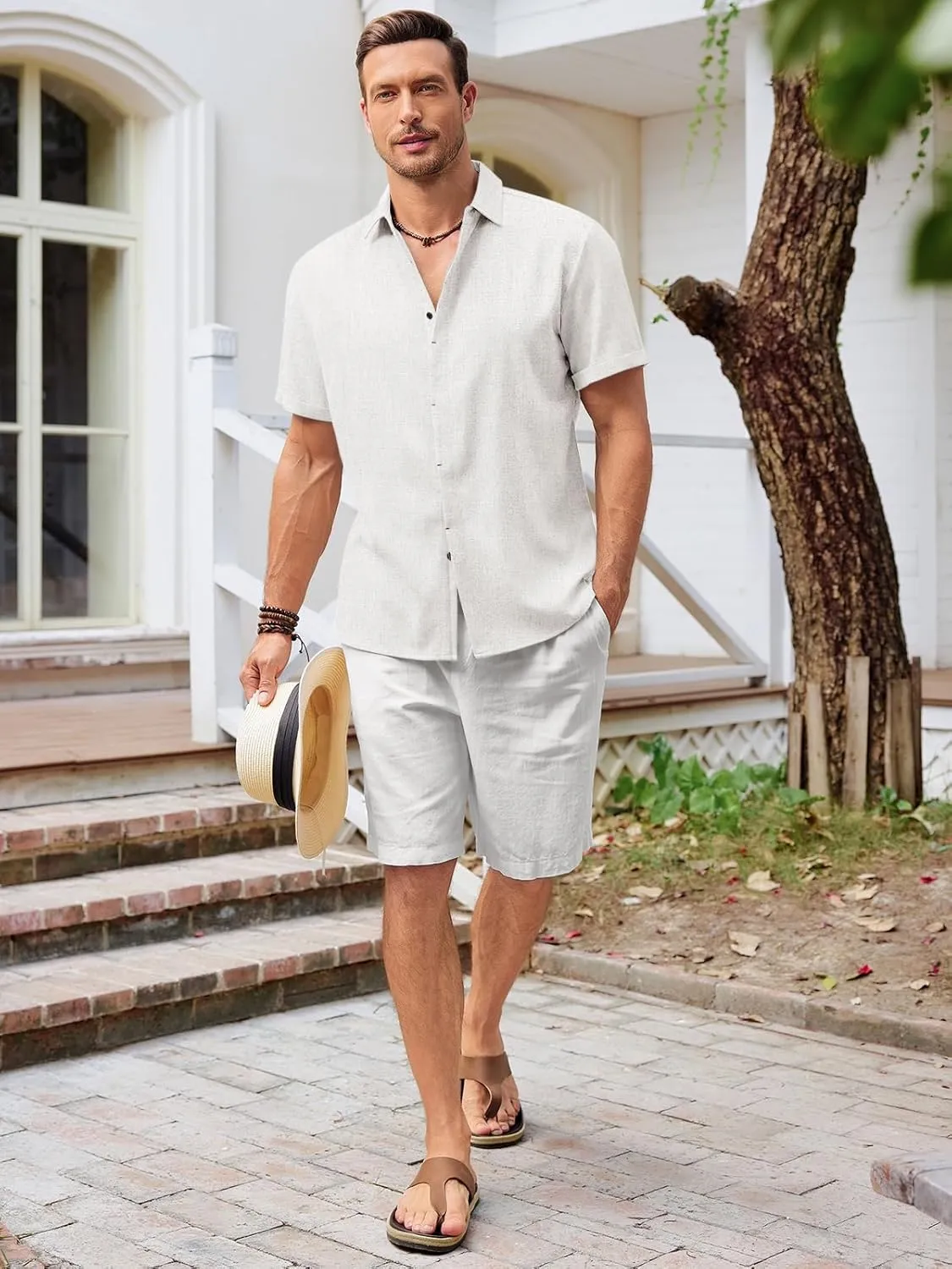 Runcati Mens Short Sleeve Linen Shirts Button Down Casual Texture Summer Beach Wedding Tops