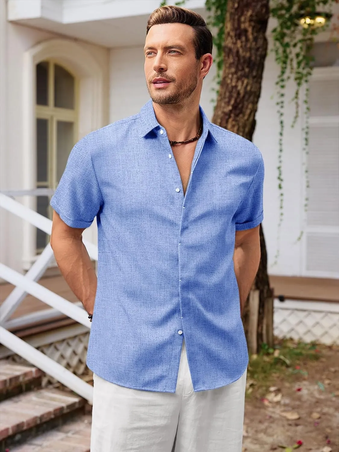 Runcati Mens Short Sleeve Linen Shirts Button Down Casual Texture Summer Beach Wedding Tops