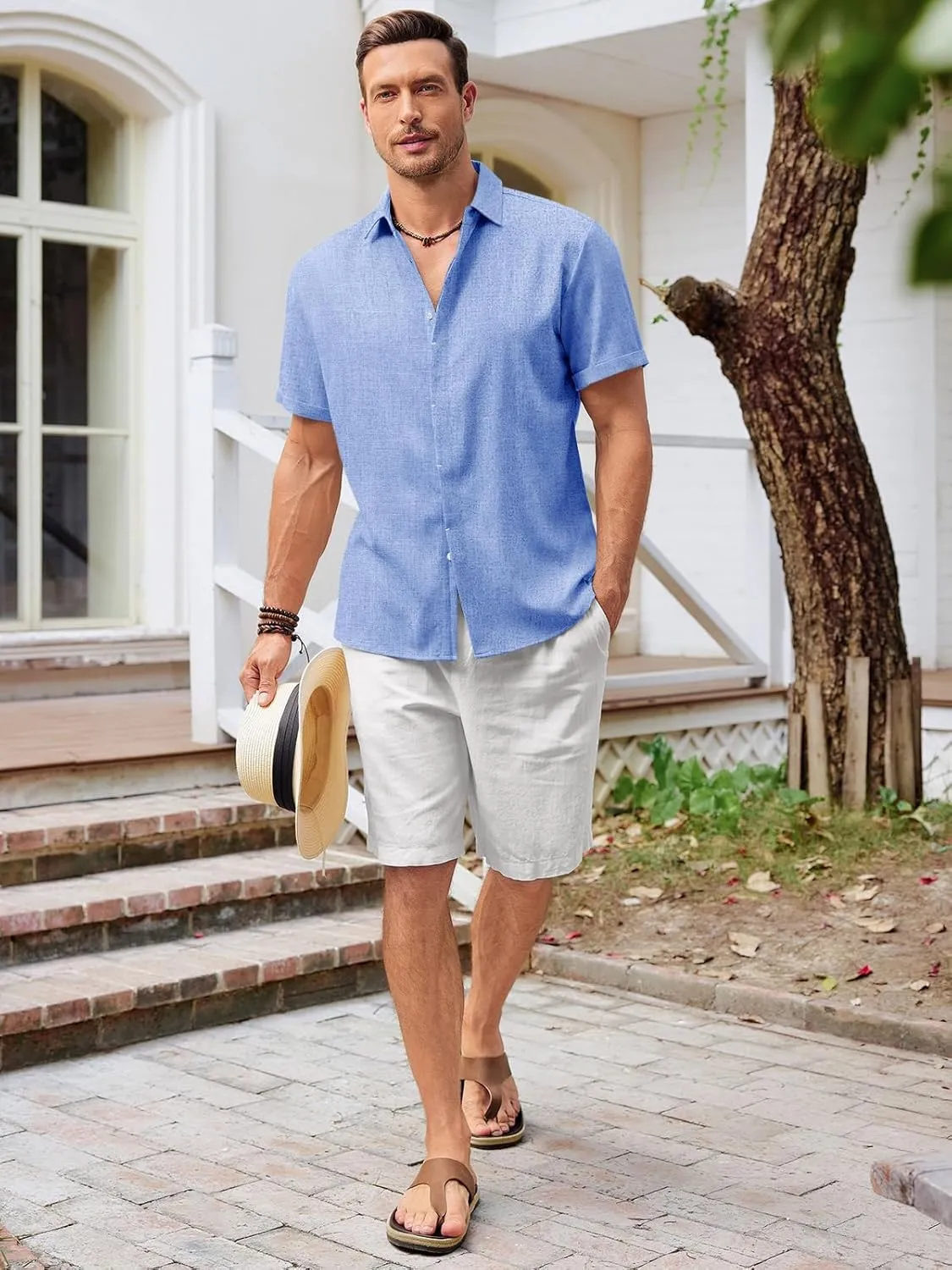 Runcati Mens Short Sleeve Linen Shirts Button Down Casual Texture Summer Beach Wedding Tops