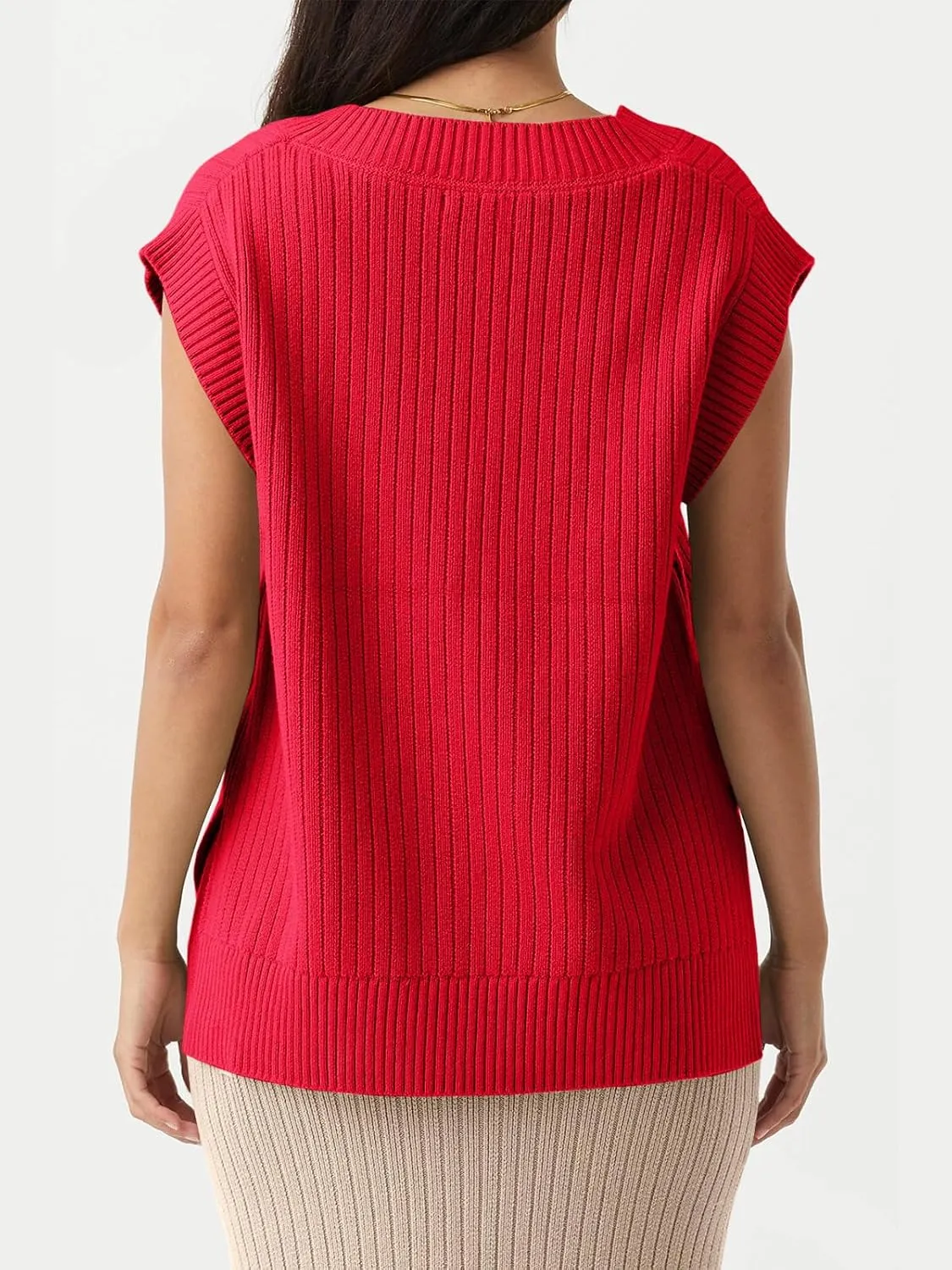 Saodimallsu Womens Crew Neck Sweater Vest Summer Oversized Ribbed Knit Sleeveless Casual Loose Fit Pullover Tank Top