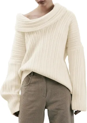 Saodimallsu Womens Off The Shoulder Sweater Top Oversized 2024 Fall Batwing Boat Neck Knit Sexy Casual Pullover