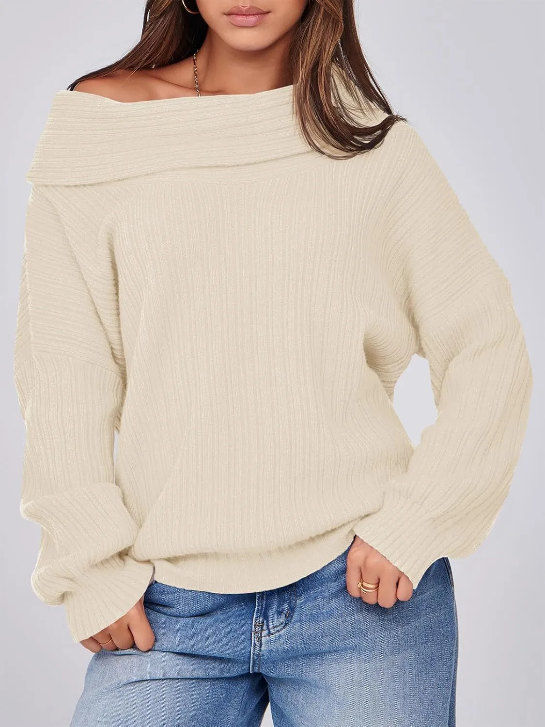 Saodimallsu Womens Off The Shoulder Sweater Top Oversized 2024 Fall Batwing Boat Neck Knit Sexy Casual Pullover
