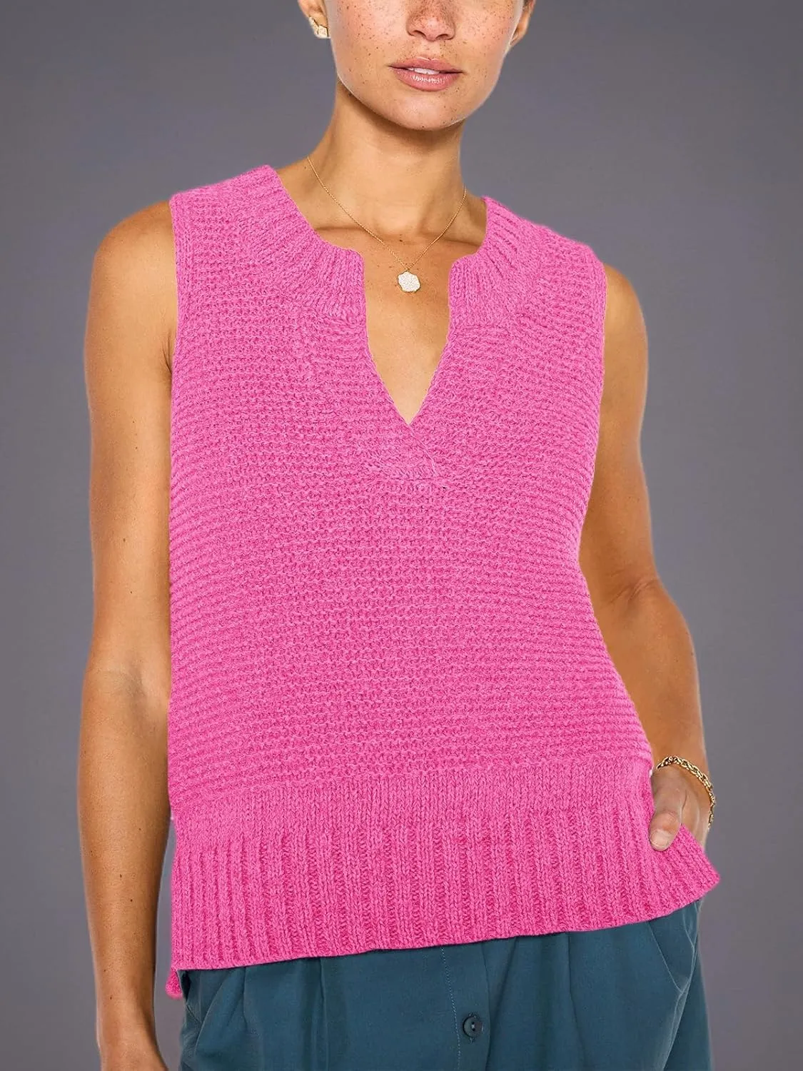 Saodimallsu Womens Sleeveless Sweater Vest Lightweight V Neck Spring Sweater Tank Tops Casual Knit Tunic Cami Shirts