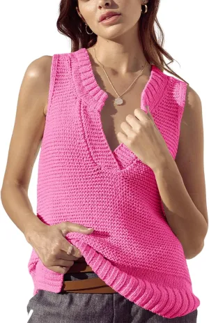 Saodimallsu Womens Sleeveless Sweater Vest Lightweight V Neck Spring Sweater Tank Tops Casual Knit Tunic Cami Shirts