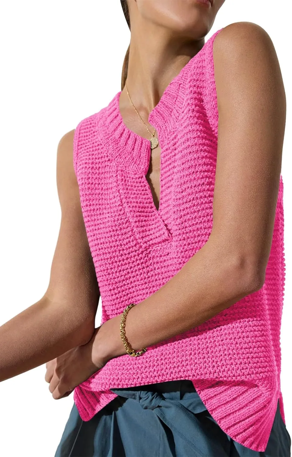 Saodimallsu Womens Sleeveless Sweater Vest Lightweight V Neck Spring Sweater Tank Tops Casual Knit Tunic Cami Shirts