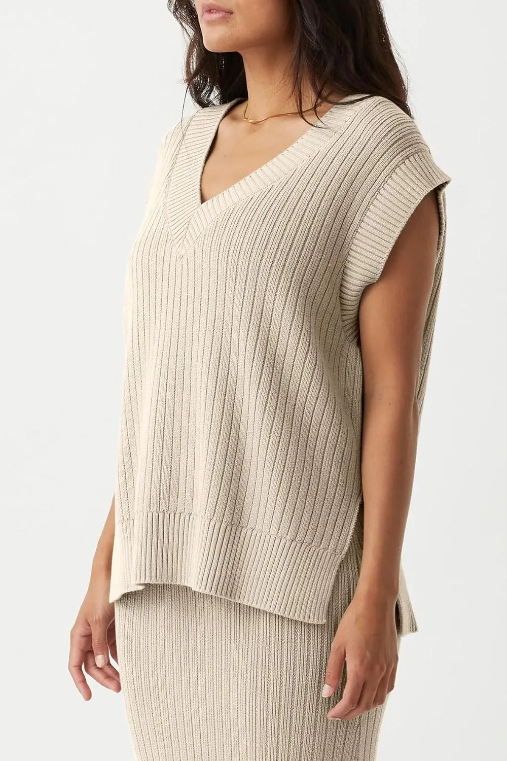 Saodimallsu Womens V Neck Sweater Vest Oversized Ribbed Knit Sleeveless Casual Loose Fit Pullover Tank Top