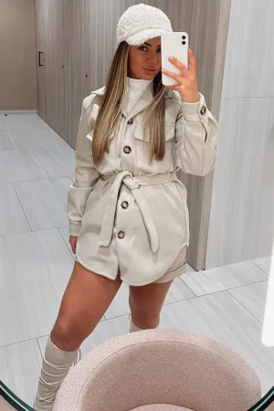 Saylor Beige Belted Oversized Shacket