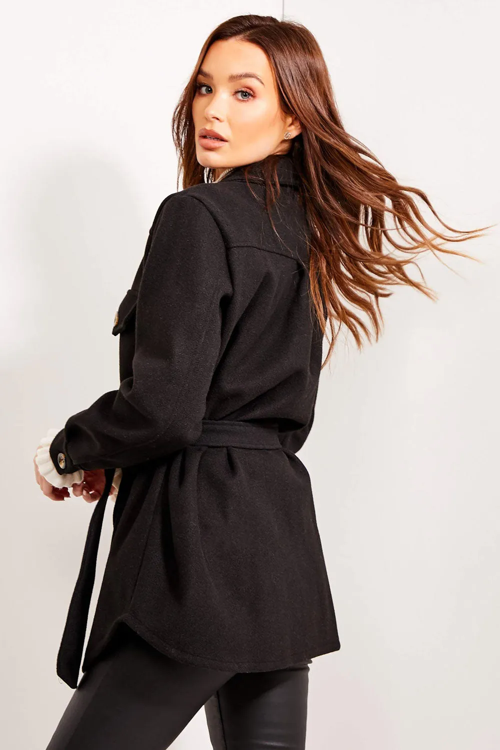 Saylor Black Belted Oversized Shacket
