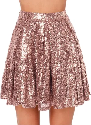 Sequin Skirts for Women High Waist Stretch Pleated Skirts Shiny Bodycon Mini Skirt Rave Party Sparkly Dance Short Skirt