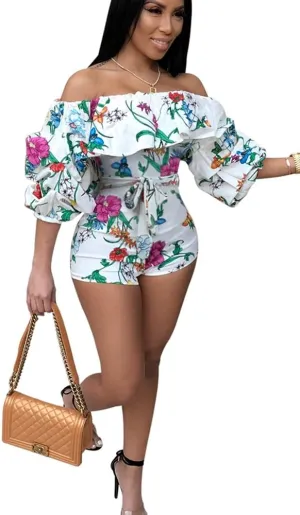 Sexy Two Piece Shorts Set - African Floral Jumpsuits Rompers Vacation Club Outfit