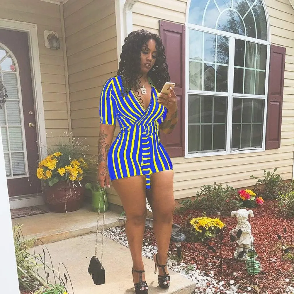 Sexy Two Piece Shorts Set - African Floral Jumpsuits Rompers Vacation Club Outfit