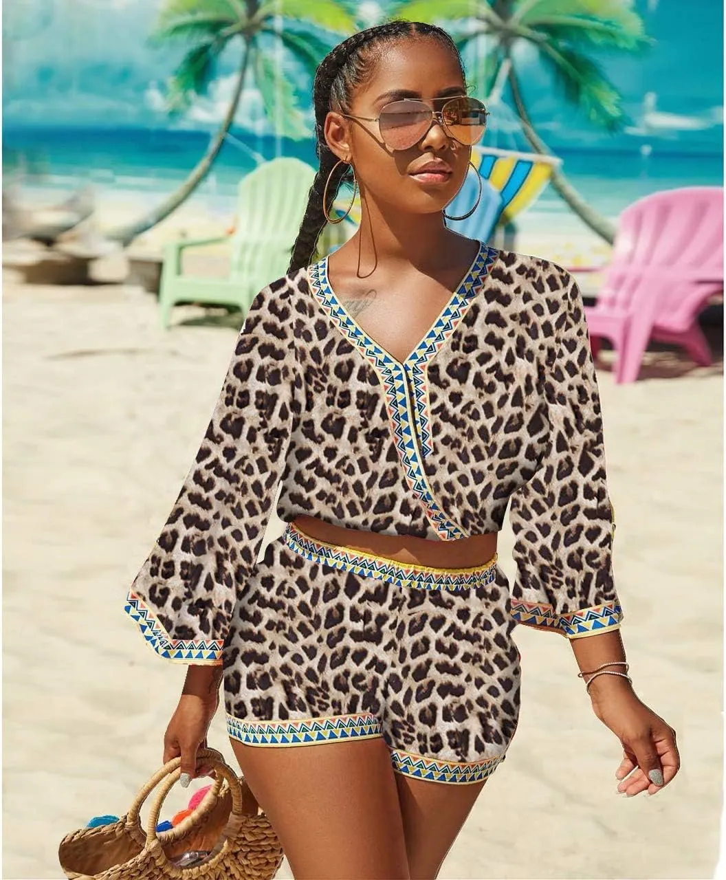 Sexy Two Piece Shorts Set - African Floral Jumpsuits Rompers Vacation Club Outfit