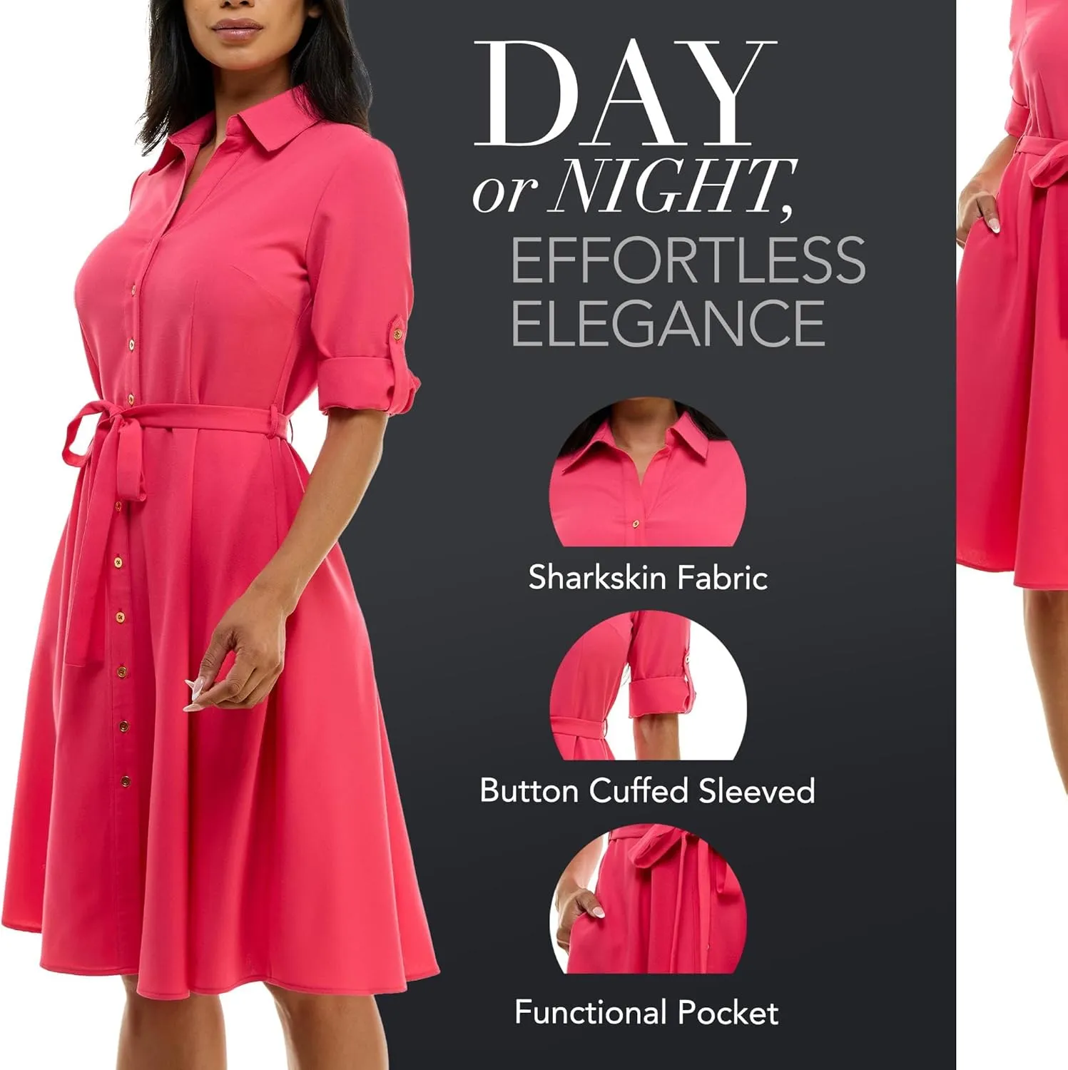 Sharagano Women's Button Front Pleated Shirt Casual Dress