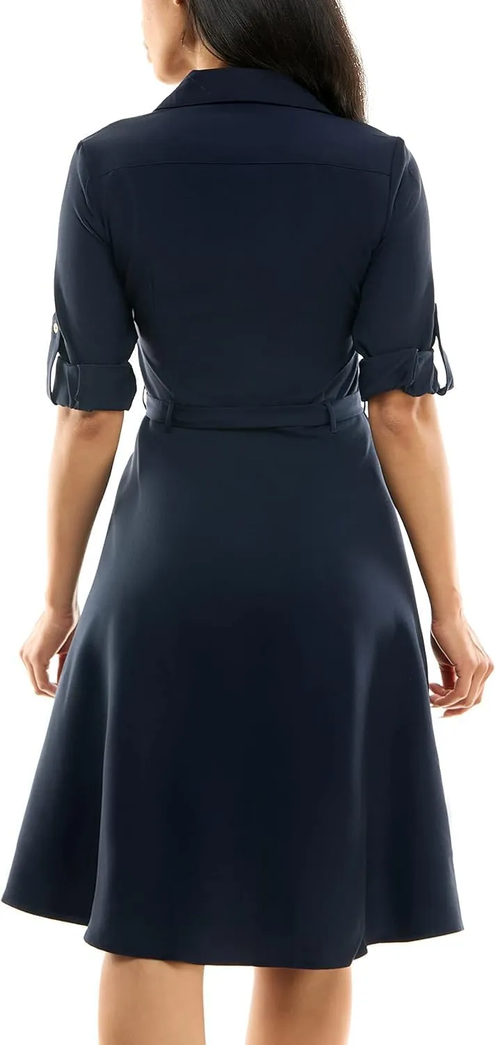 Sharagano Women's Button Front Pleated Shirt Casual Dress