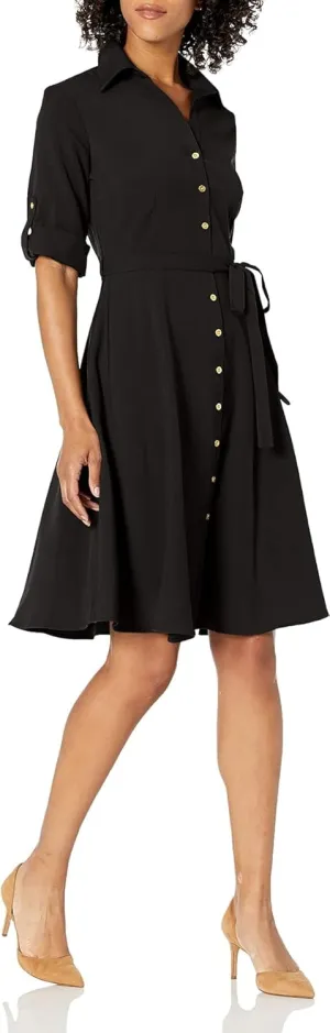 Sharagano Women's Button Front Pleated Shirt Casual Dress