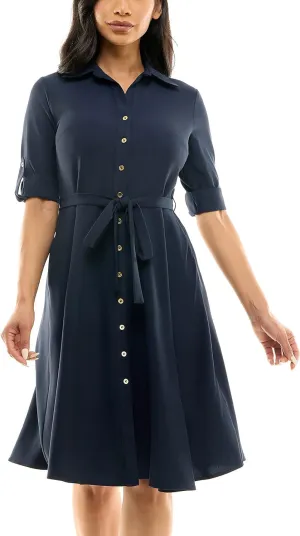 Sharagano Women's Button Front Pleated Shirt Casual Dress