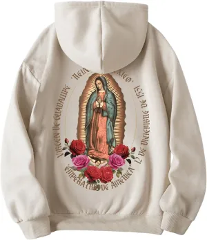 SHENHE Women's Graphic Loose Fit Virgin Mary Print Drawstring Hoodie Sweatshirt Pullover