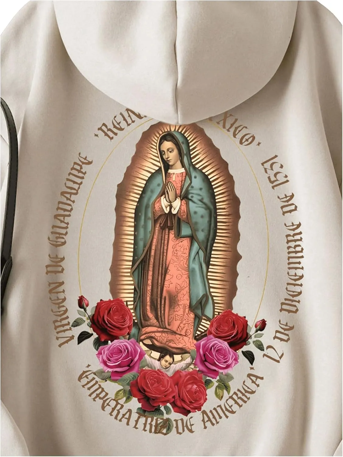 SHENHE Women's Graphic Loose Fit Virgin Mary Print Drawstring Hoodie Sweatshirt Pullover