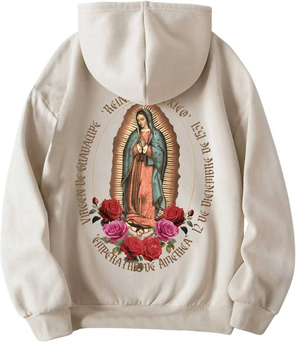 SHENHE Women's Graphic Loose Fit Virgin Mary Print Drawstring Hoodie Sweatshirt Pullover