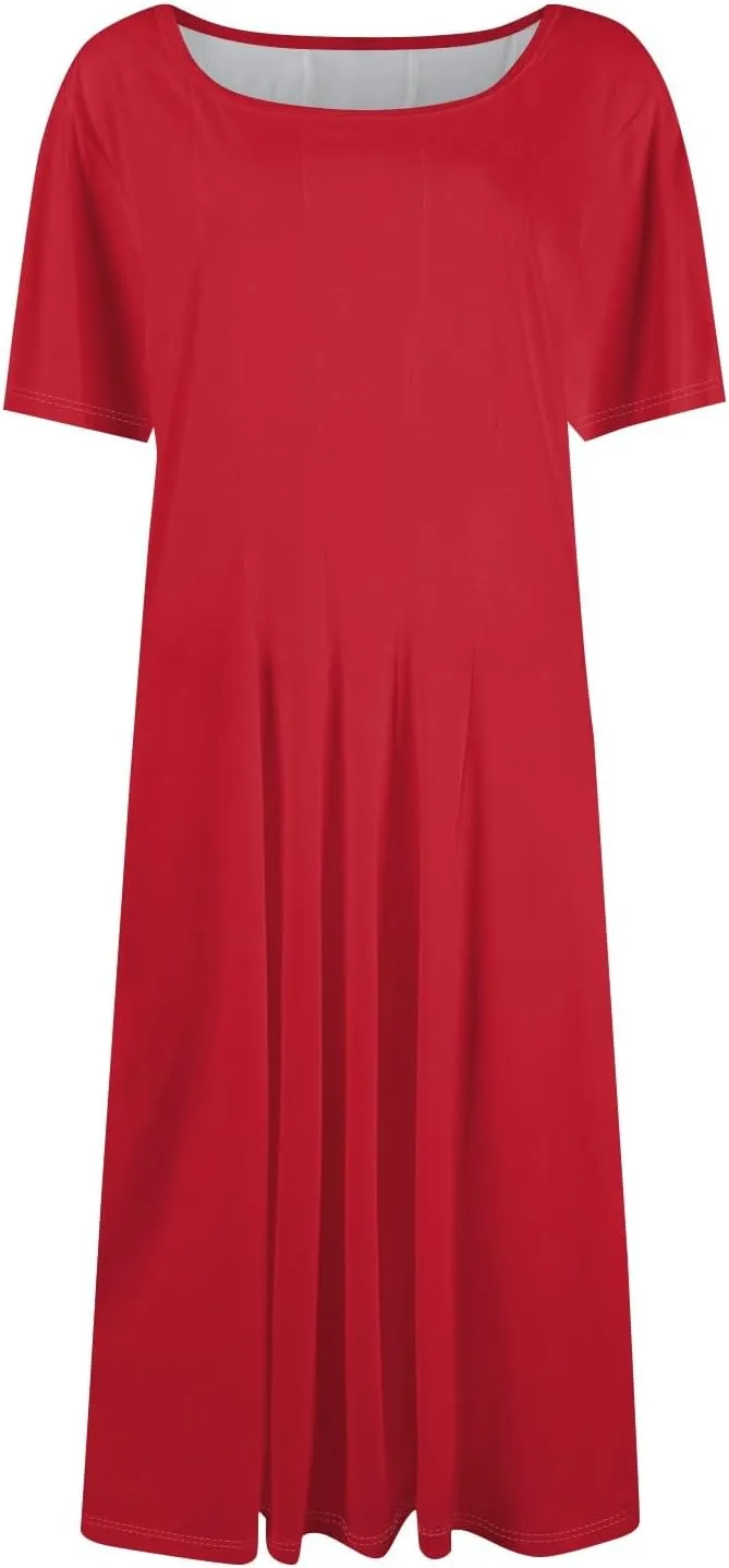 Shirt Dresses for Women Midi Ruched Summer Short Sleeve Crewneck Dress Cocktail A Line Dresses with Side Pocket Dress