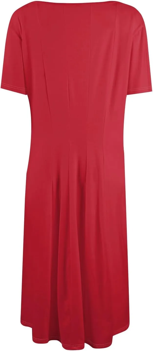 Shirt Dresses for Women Midi Ruched Summer Short Sleeve Crewneck Dress Cocktail A Line Dresses with Side Pocket Dress