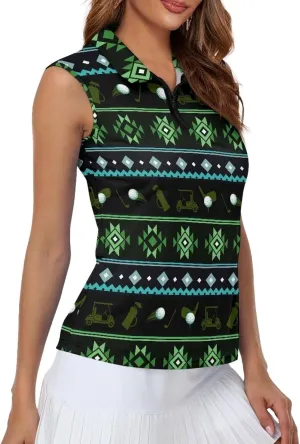 Sleeveless Golf Polo Shirts for Women, Zip Women Sleeveless Golf Shirt, Tank Tops Polo Shirts for Summer