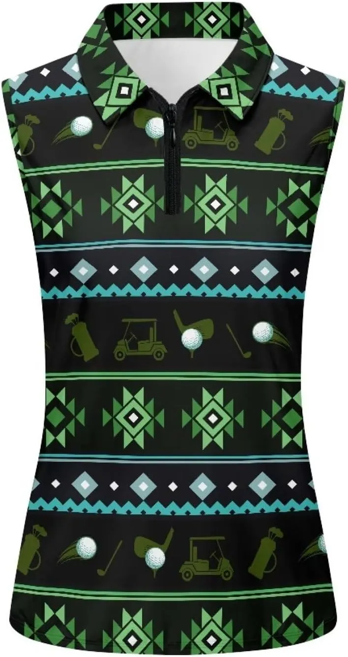 Sleeveless Golf Polo Shirts for Women, Zip Women Sleeveless Golf Shirt, Tank Tops Polo Shirts for Summer