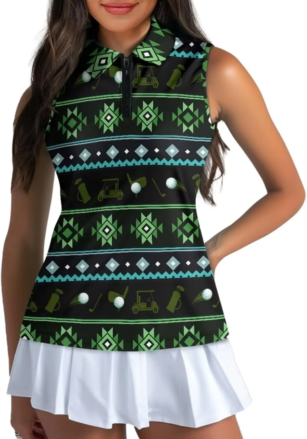 Sleeveless Golf Polo Shirts for Women, Zip Women Sleeveless Golf Shirt, Tank Tops Polo Shirts for Summer