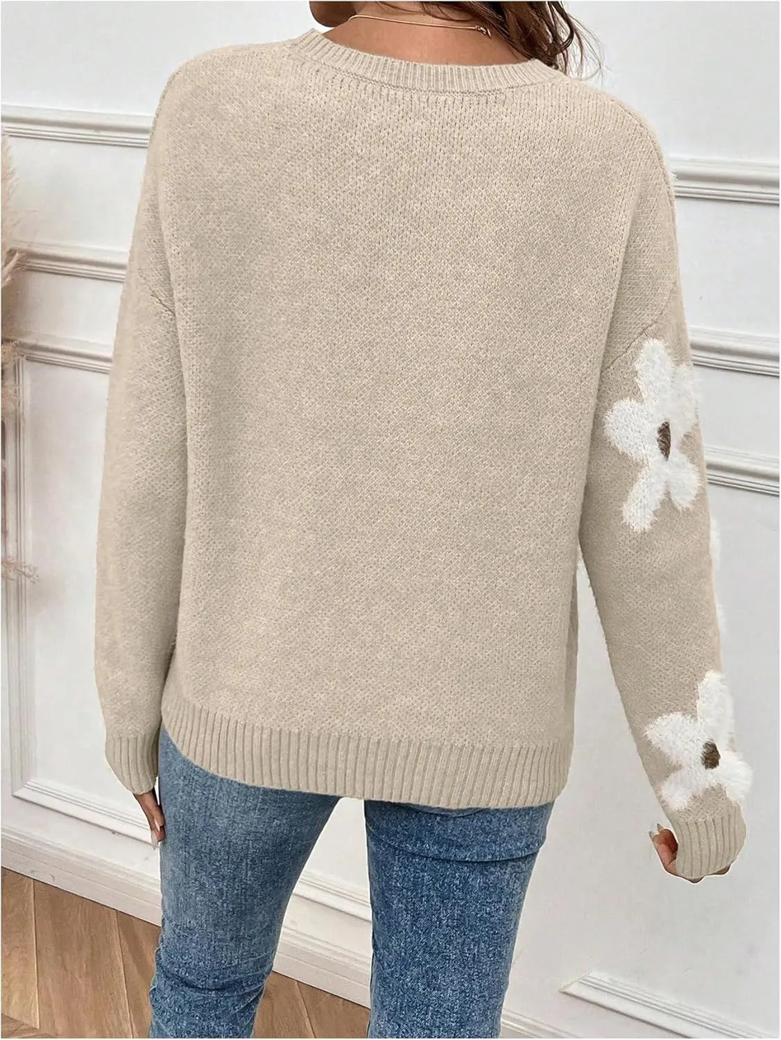 SOLY HUX Women's Floral Sweaters 2024 Fall Winter Crew Neck Pullover Tops Long Sleeve Casual Loose Sweater Knit
