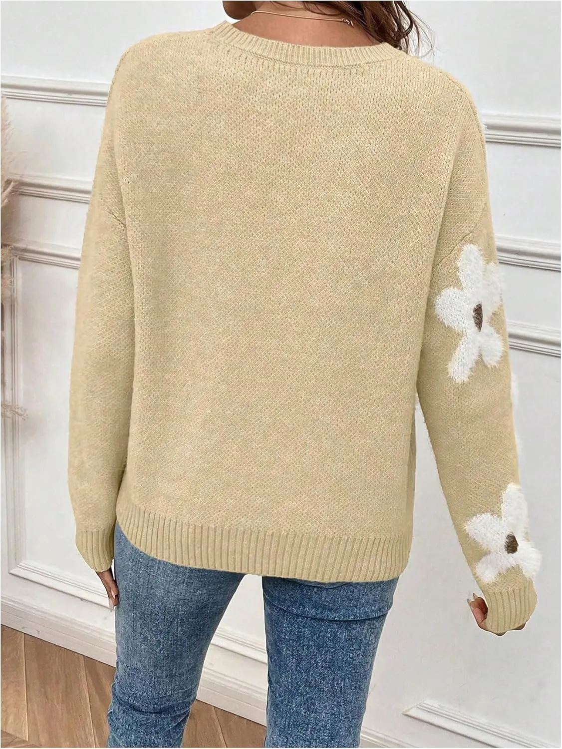 SOLY HUX Women's Floral Sweaters 2024 Fall Winter Crew Neck Pullover Tops Long Sleeve Casual Loose Sweater Knit