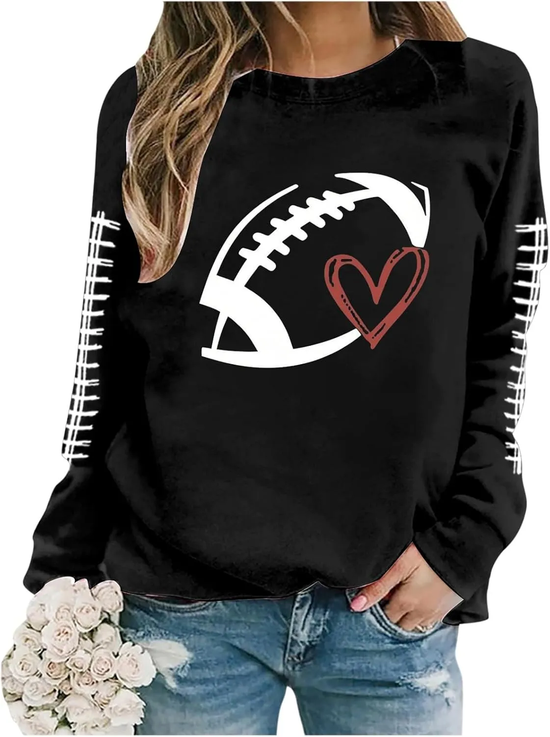 Sorry Can't Football Bye Shirt for Women Oversized Long Sleeve Game Day Sweatshirts Crew Neck Comfort Pullover Tops