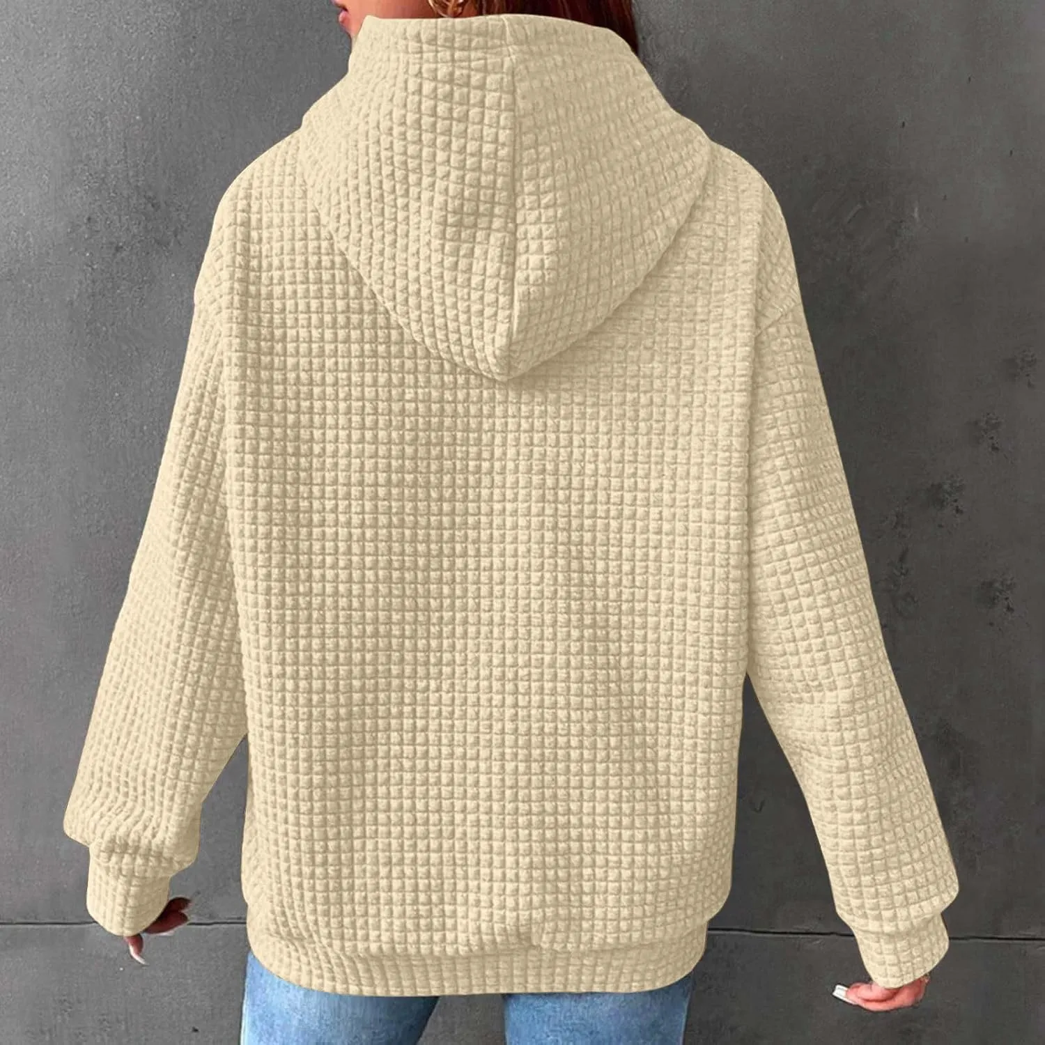 Stessotudo Womens Waffle Knit Hoodies Casual Long Sleeve Cute Football Print Sweatshirts Drawstring Trendy Pullover Tops 2023