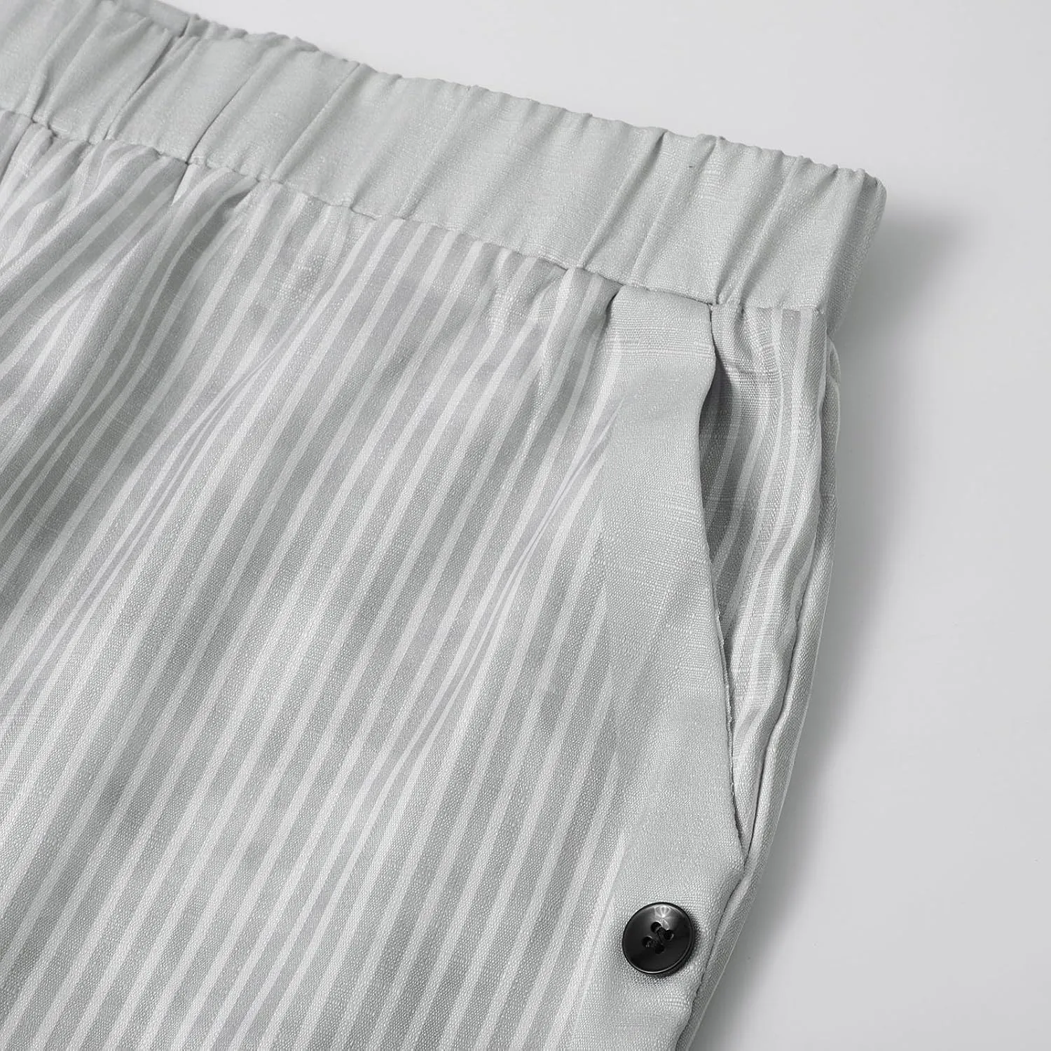 Striped Linen Pants for Women Wide Straight Leg Side Button Pants Womens Baggy Elastic Waist Trousers with Pockets