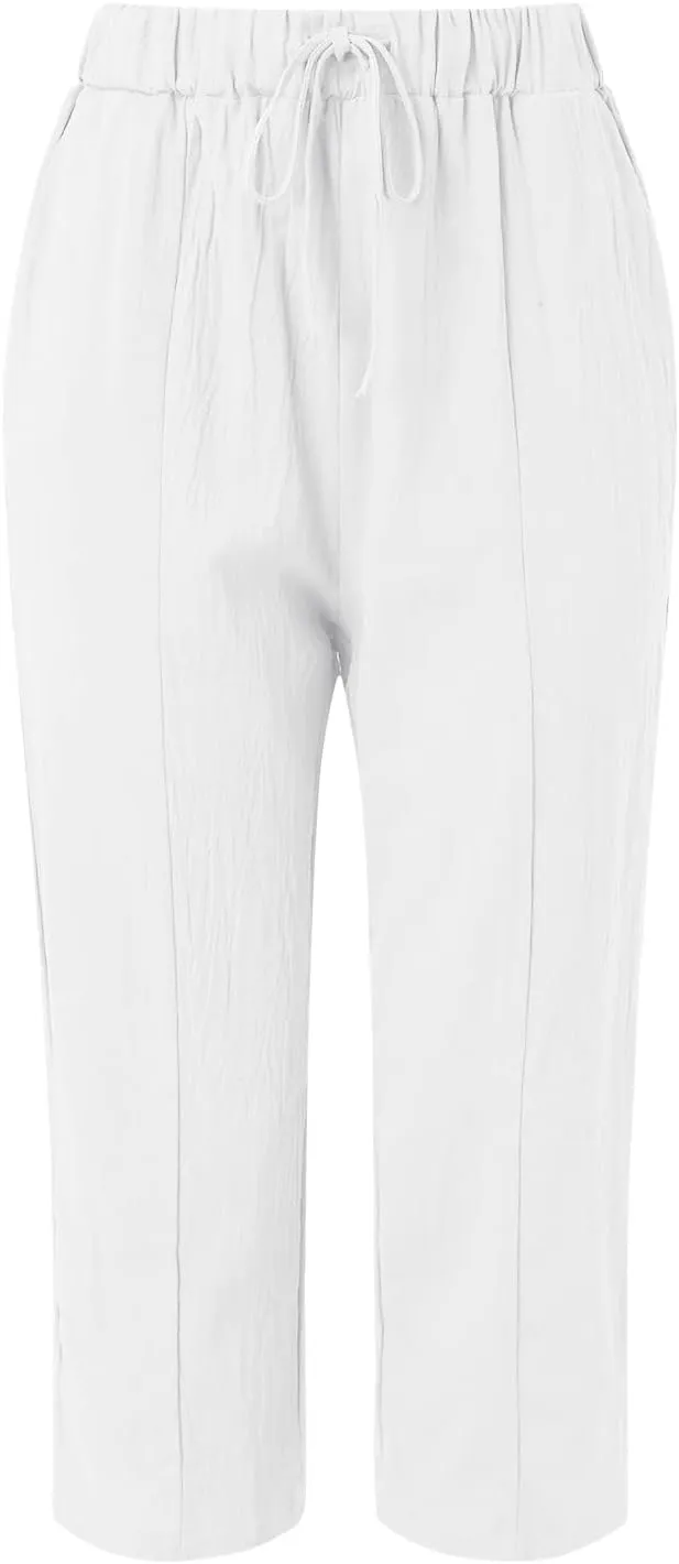 Summer Pants for Women Striped Side Button Pants Baggy Elastic Waist Straight Leg Trousers with Pockets
