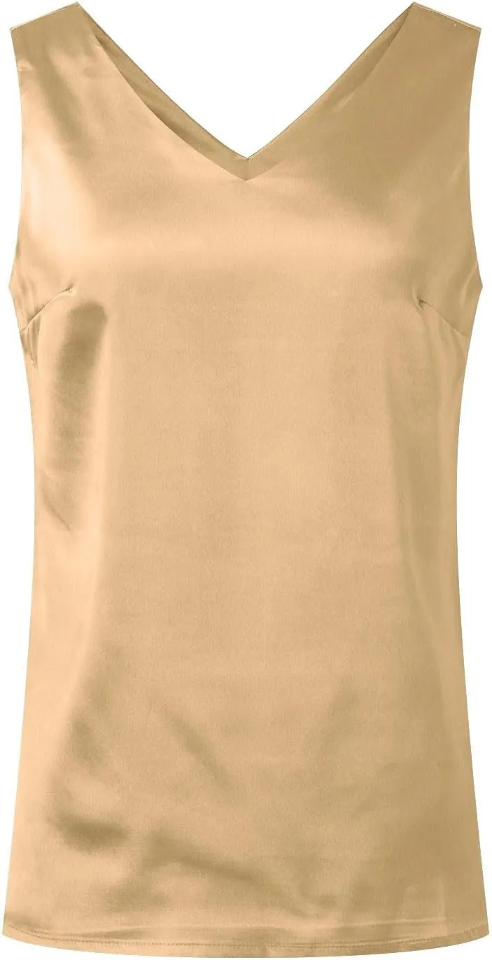 Summer Satin Tank Tops for Women Business Cami Camisole Blouse Shirt Solid Color Loose Fit Sleeveless V Neck Tank Shirt