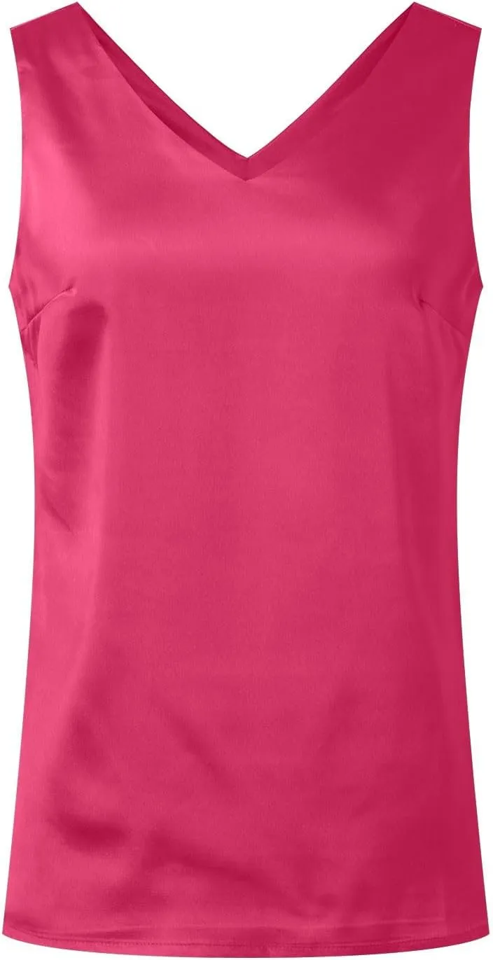 Summer Satin Tank Tops for Women Business Cami Camisole Blouse Shirt Solid Color Loose Fit Sleeveless V Neck Tank Shirt