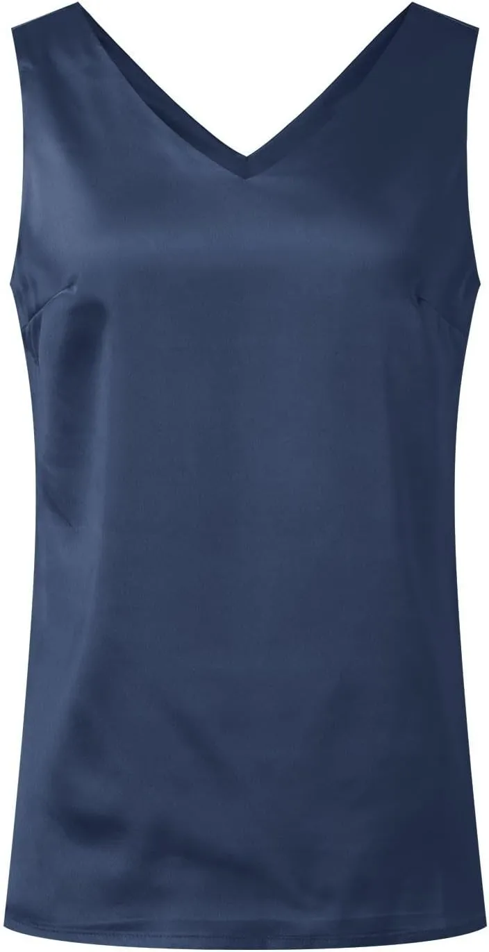Summer Satin Tank Tops for Women Business Cami Camisole Blouse Shirt Solid Color Loose Fit Sleeveless V Neck Tank Shirt