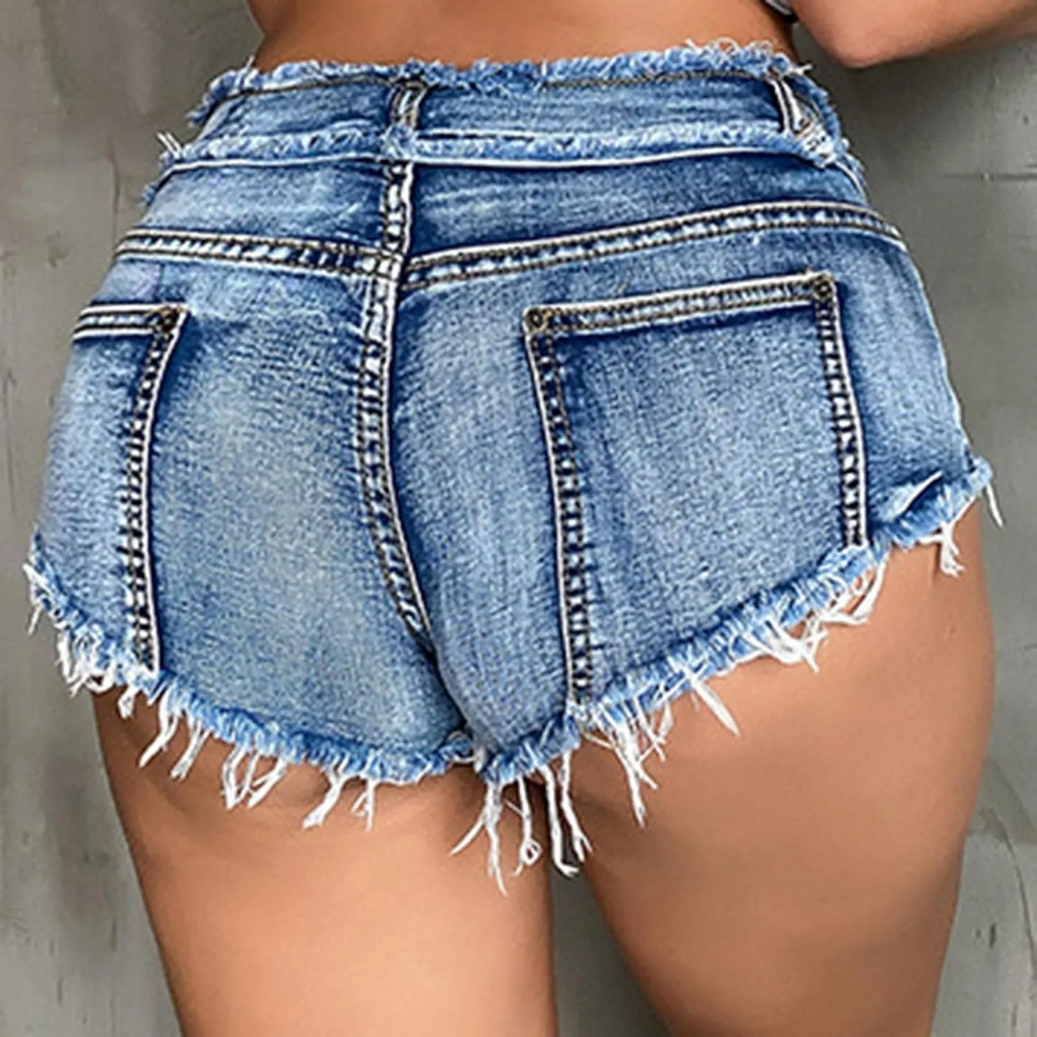 Summer Women's Sexy Ripped Cut Off Hole Slim Low Rise Hot Pants Denim Short Jean Casual Lace Up Frayed Cheeky Short
