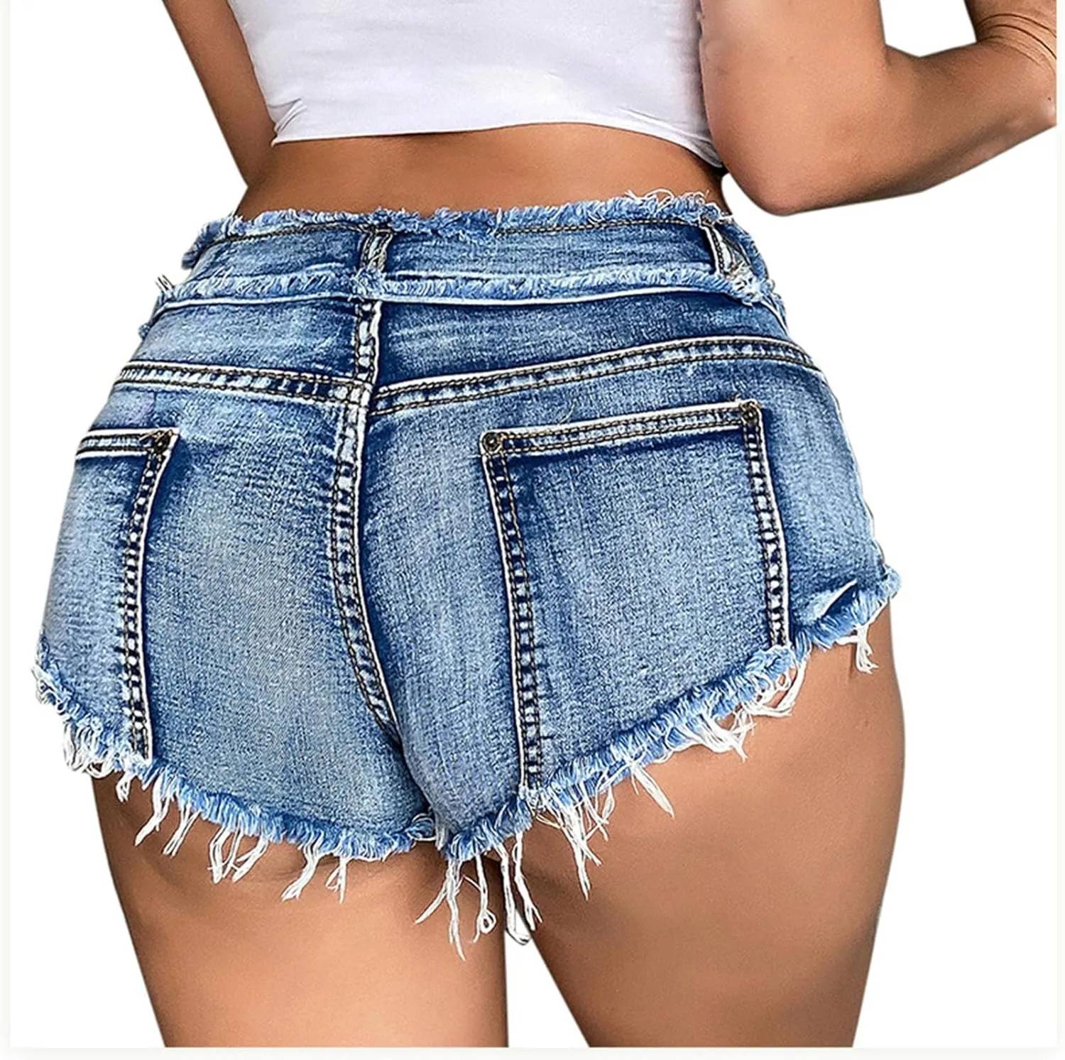 Summer Women's Sexy Ripped Cut Off Hole Slim Low Rise Hot Pants Denim Short Jean Casual Lace Up Frayed Cheeky Short