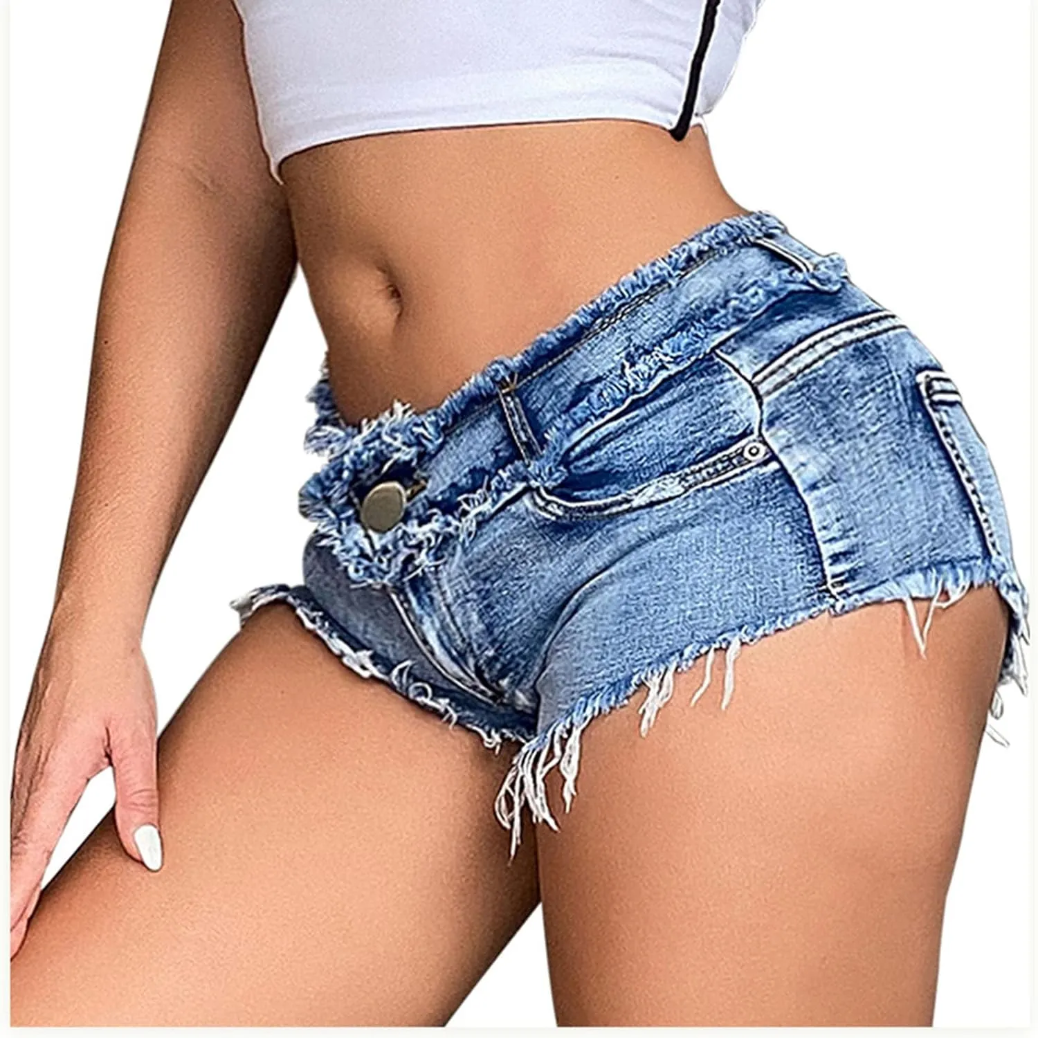 Summer Women's Sexy Ripped Cut Off Hole Slim Low Rise Hot Pants Denim Short Jean Casual Lace Up Frayed Cheeky Short