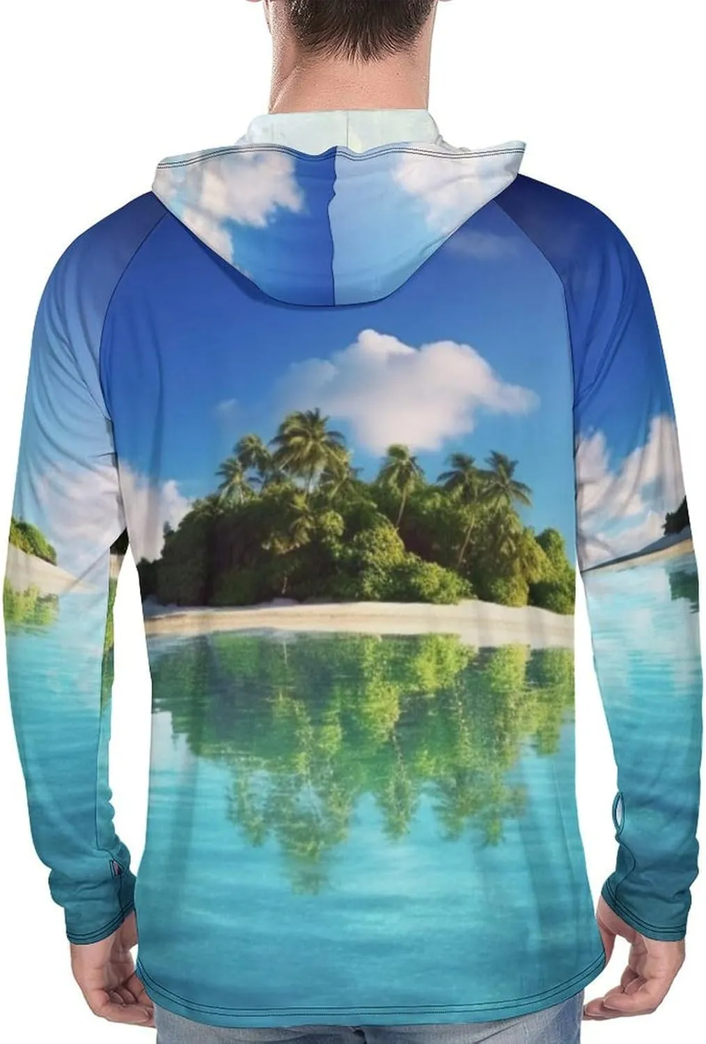 Sun Protection Shirt Long Sleeve Hoodie Beautiful Island in The Sea Lightweight Rash Guard Quick Dry Sun Shirt for Outdoor