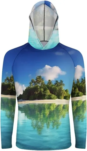 Sun Protection Shirt Long Sleeve Hoodie Beautiful Island in The Sea Lightweight Rash Guard Quick Dry Sun Shirt for Outdoor