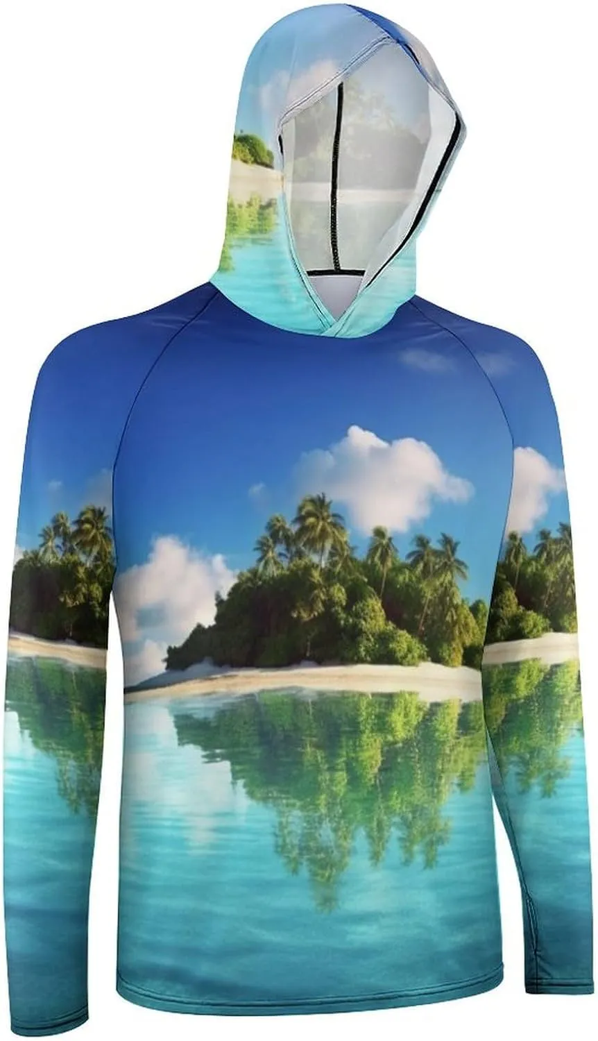 Sun Protection Shirt Long Sleeve Hoodie Beautiful Island in The Sea Lightweight Rash Guard Quick Dry Sun Shirt for Outdoor