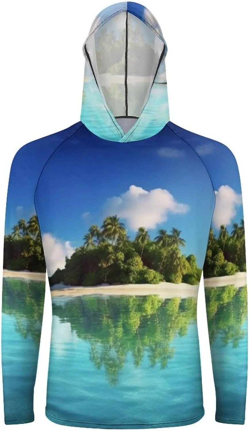 Sun Protection Shirt Long Sleeve Hoodie Beautiful Island in The Sea Lightweight Rash Guard Quick Dry Sun Shirt for Outdoor