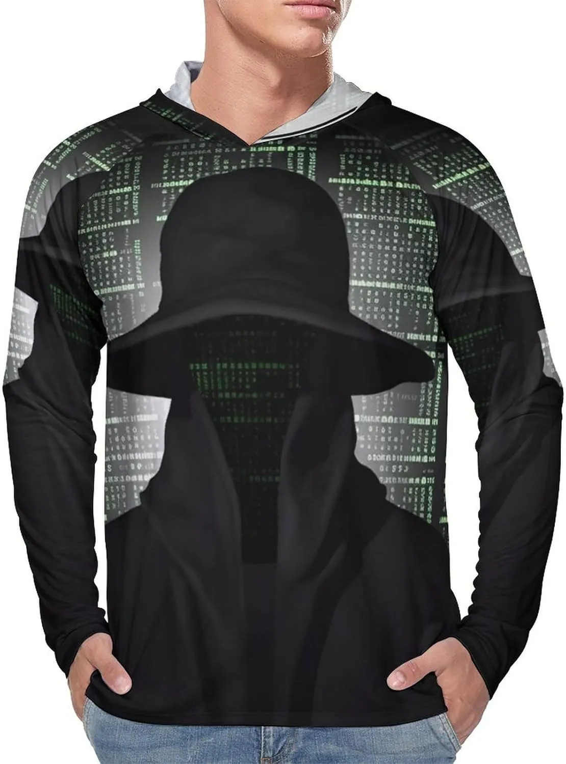 Sun Protection Shirt Long Sleeve Hoodie Black Hat Dark Side Hacker Lightweight Rash Guard Quick Dry Sun Shirt for Outdoor