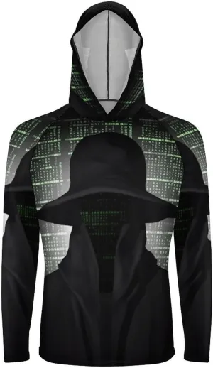 Sun Protection Shirt Long Sleeve Hoodie Black Hat Dark Side Hacker Lightweight Rash Guard Quick Dry Sun Shirt for Outdoor