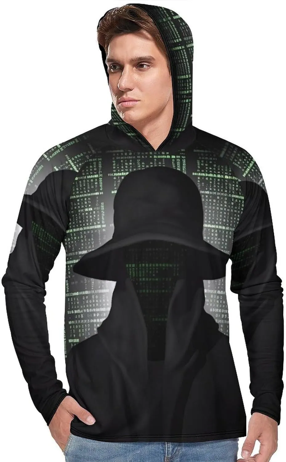 Sun Protection Shirt Long Sleeve Hoodie Black Hat Dark Side Hacker Lightweight Rash Guard Quick Dry Sun Shirt for Outdoor