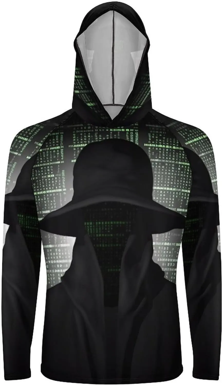 Sun Protection Shirt Long Sleeve Hoodie Black Hat Dark Side Hacker Lightweight Rash Guard Quick Dry Sun Shirt for Outdoor