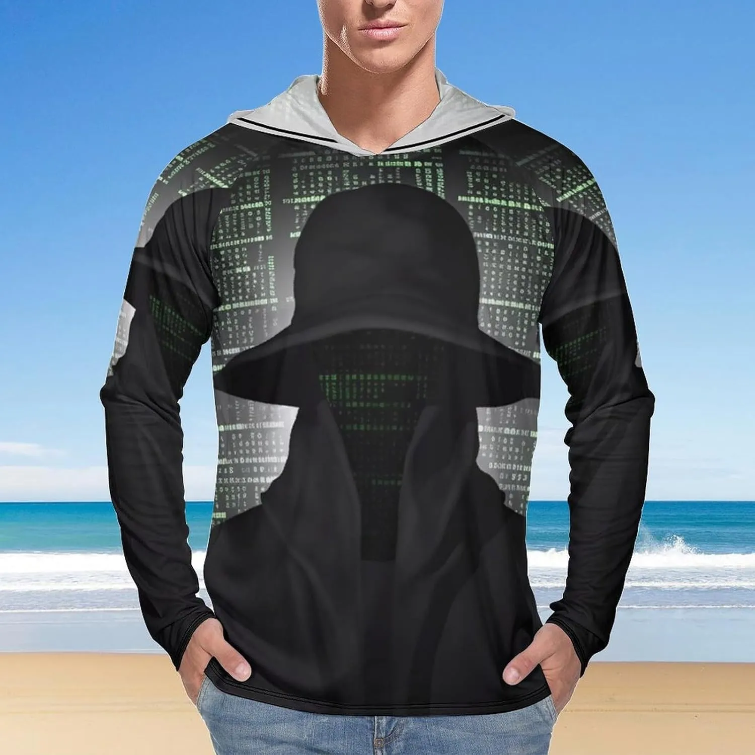 Sun Protection Shirt Long Sleeve Hoodie Black Hat Dark Side Hacker Lightweight Rash Guard Quick Dry Sun Shirt for Outdoor